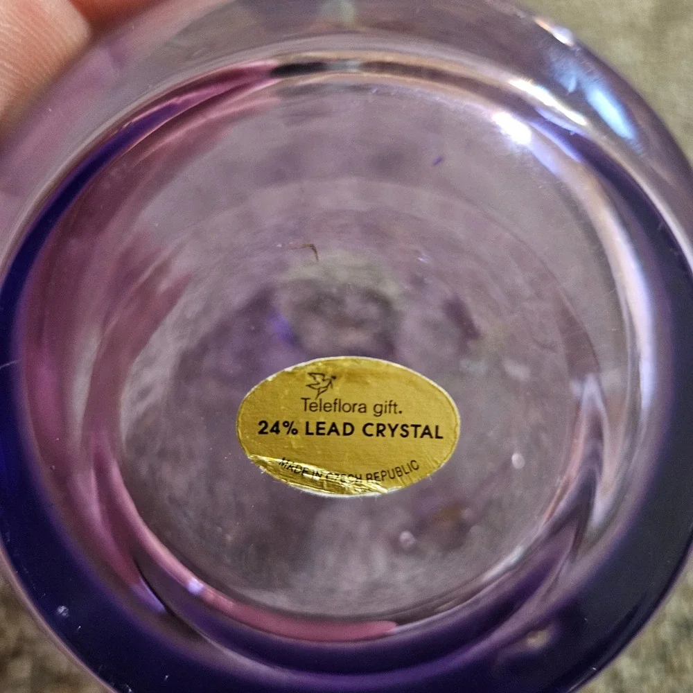 Teleflora Lavender Purple Lead Crystal Butterfly Vase Czech Republic Jeweled 8in